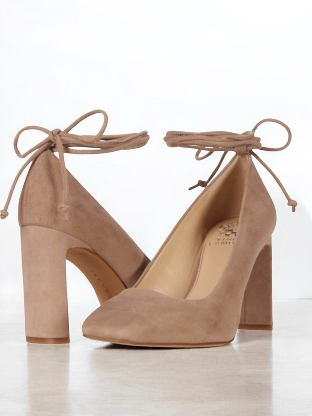 Vince Camuto Damell Suede Ankle Wrap Pump in Taupe